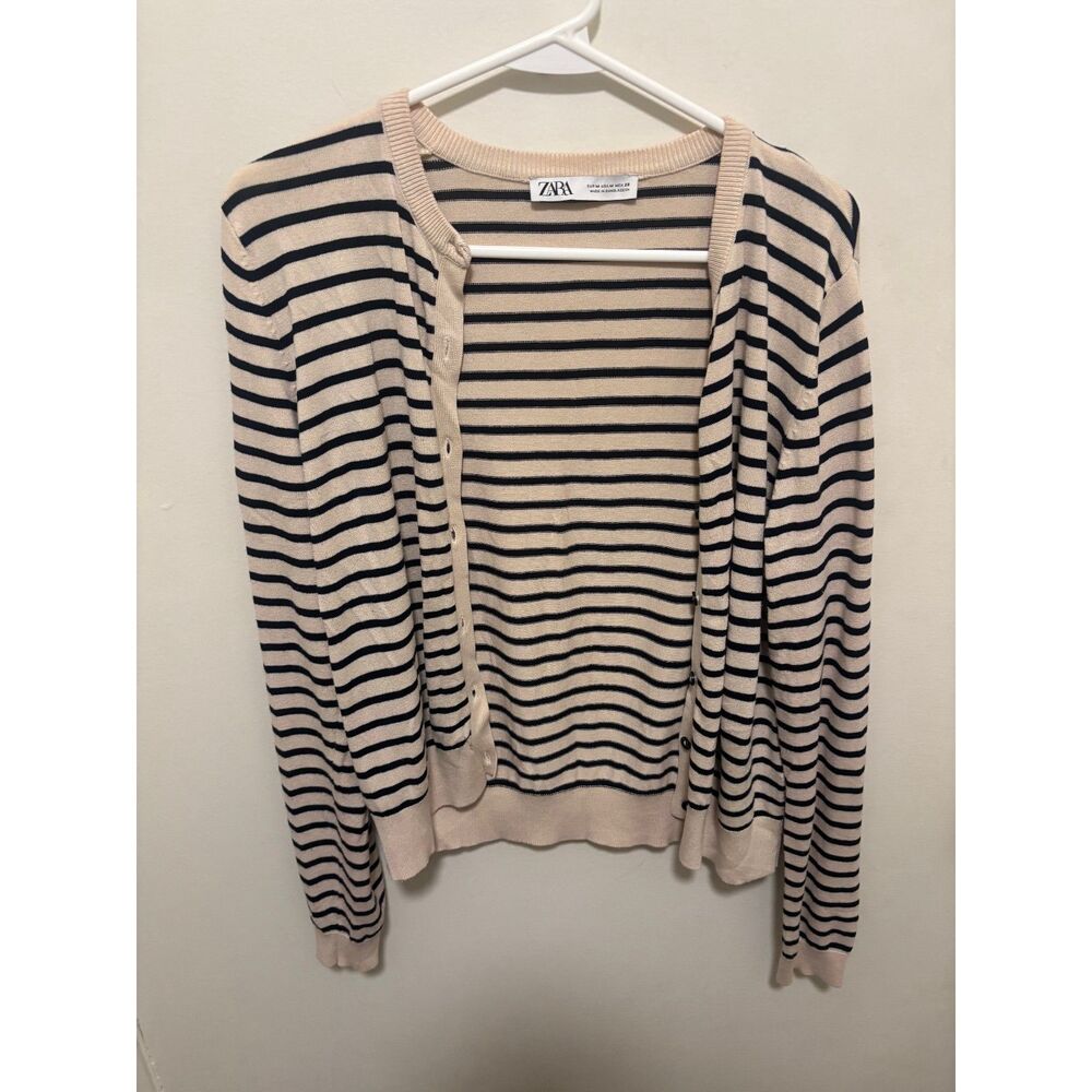 Zara black & white striped fine knit cardigan